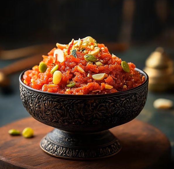 Gajar ka halwa served at The Rasoi Veg Thali Hubballi